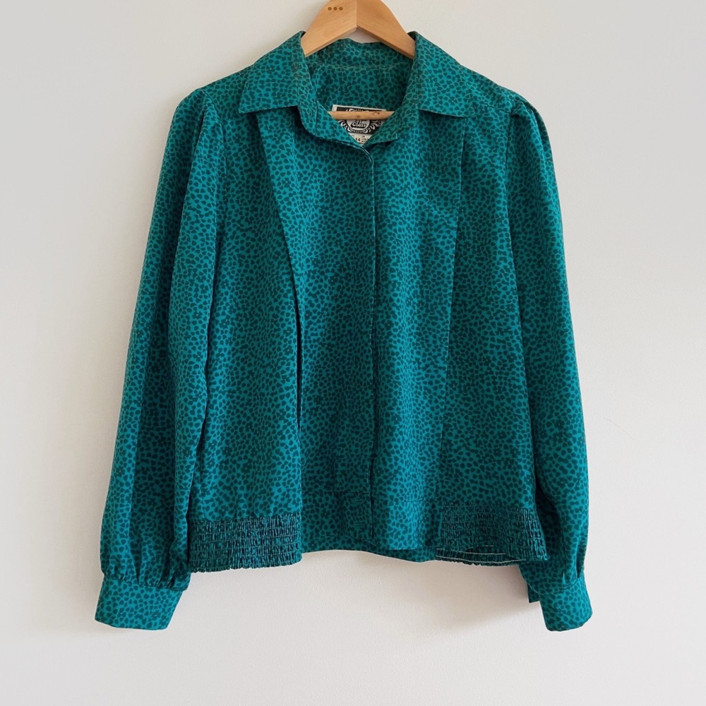 Vintage Teal Button-Up Women's Top